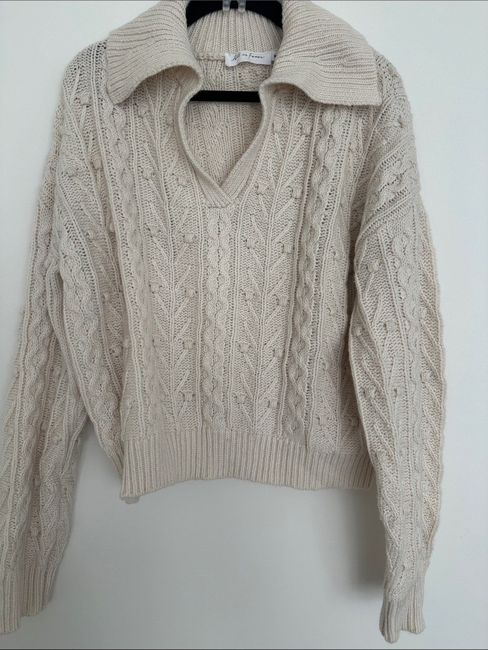All In Favor Cream Cable Chunky Knit Bobble Sweater Wool Size M Grandmacore